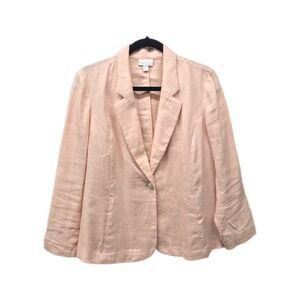 J Jill Love Linen Blazer Jacket Medium Petite Peach Pink 100% Linen Career Work